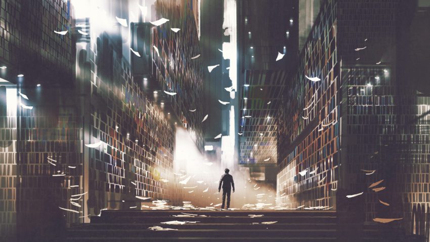 man standing in haunted library