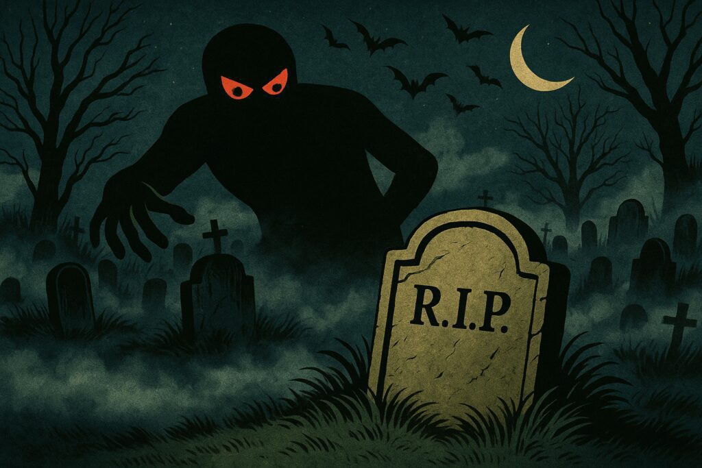 shadow person behind grave