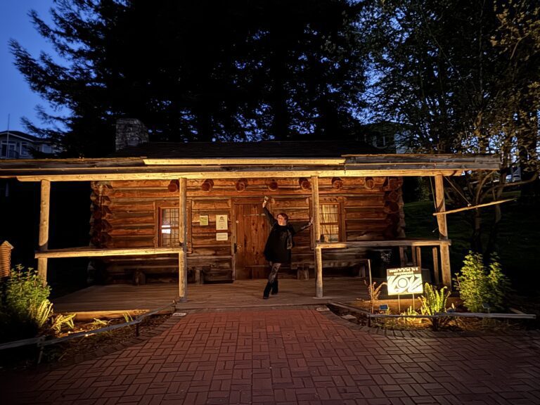 Amy poses in front of Job Carr Museum in Tacoma's old historic downtown