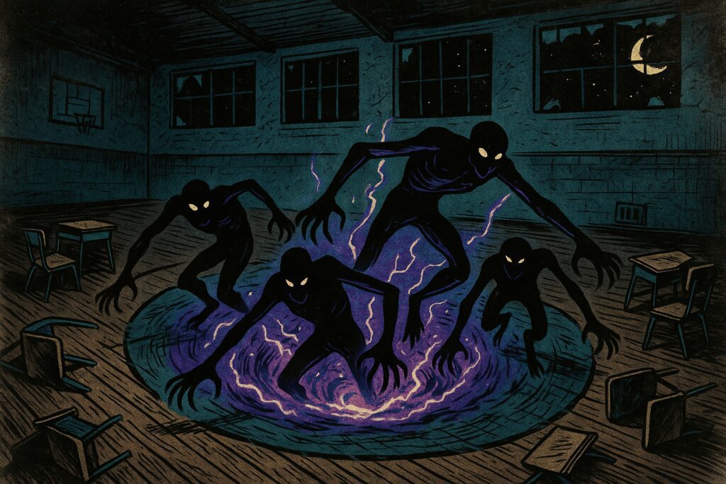 crawlers arrive from an interdimensional portal in abandoned school gymnasium