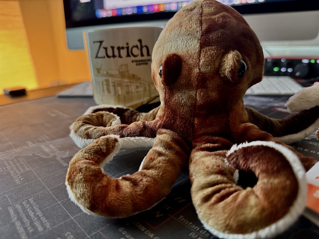 giant pacific octopus plushie from Foss Seaport Museum in Tacoma