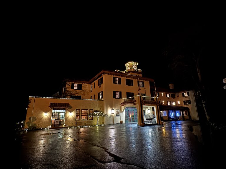 columbia gorge hotel exterior night hood river oregon