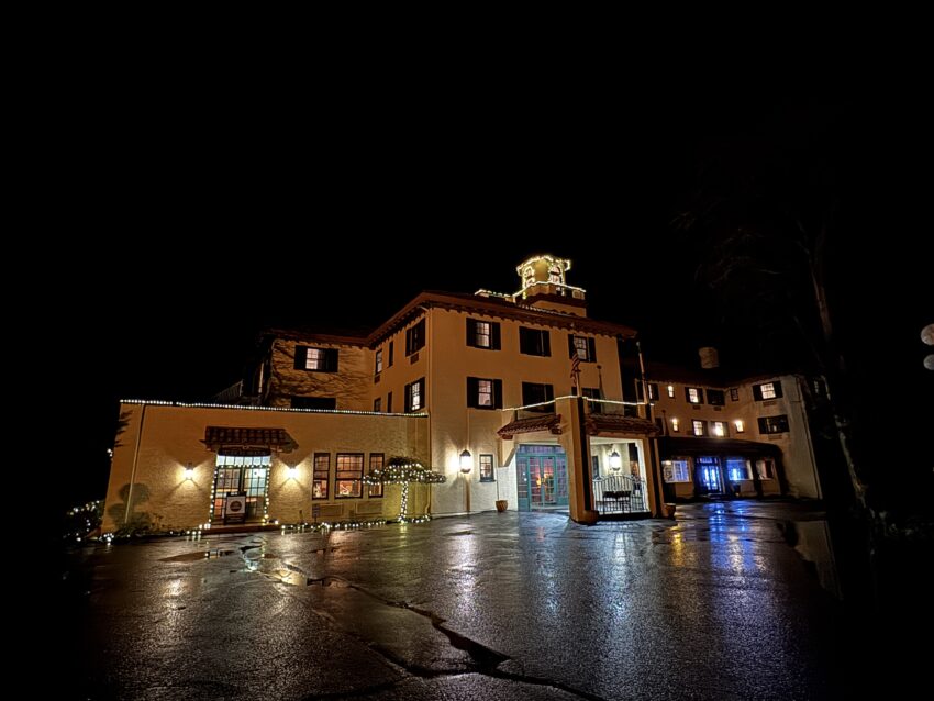 columbia gorge hotel exterior night hood river oregon